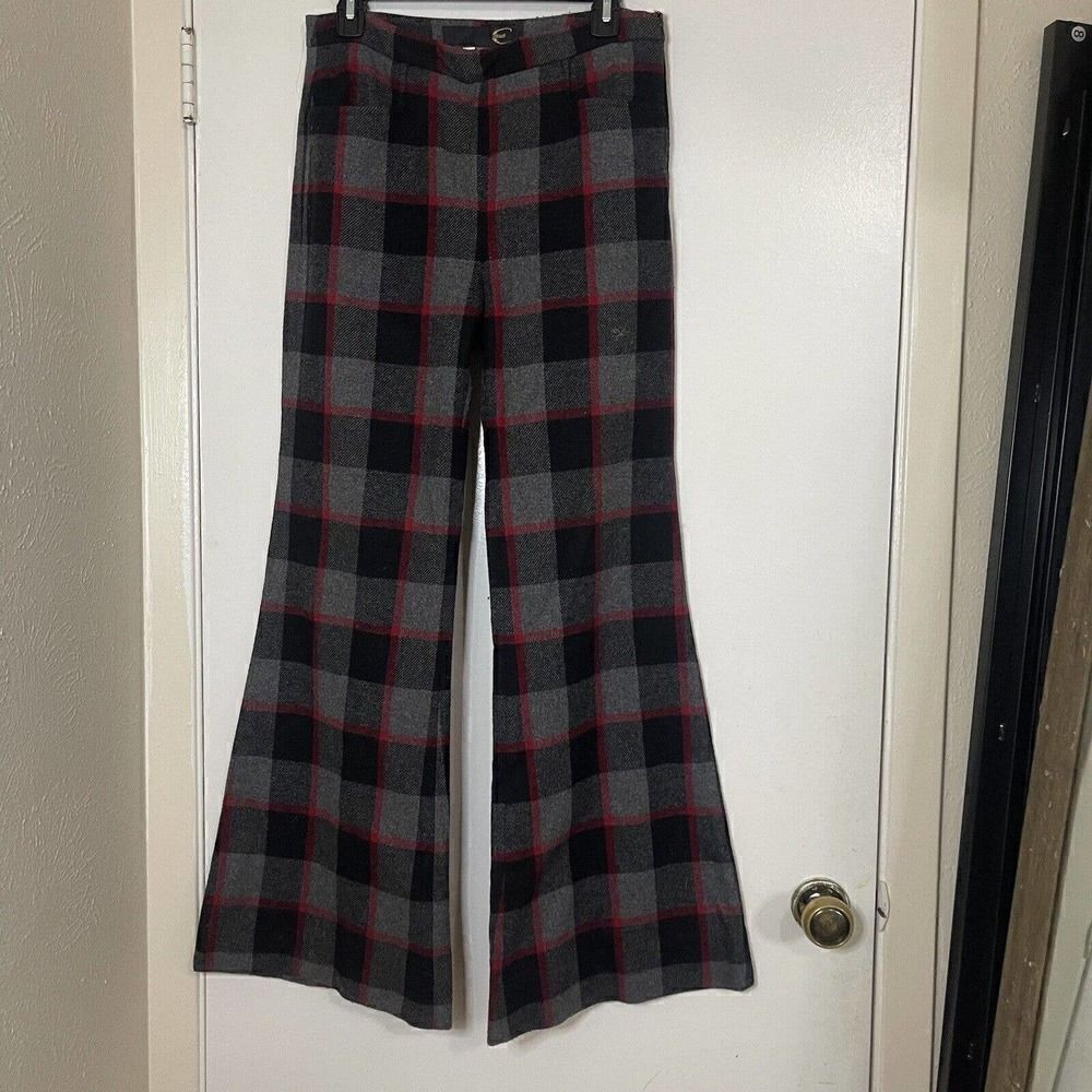 JUST CAVALLI Gray Plaid Wool blend High waist Flare leg Knit pants size 44